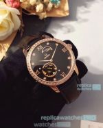 Copy Omega Ladies Moonphase Watch Black Dial Rose Gold Diamond Bezel 36mm